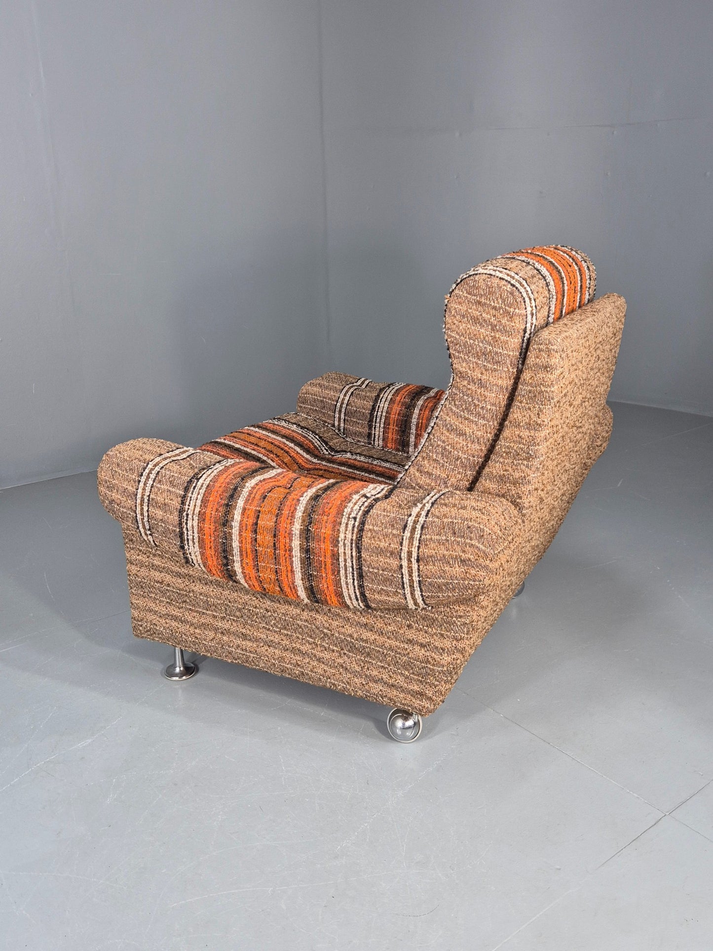 Vintage Retro Lounge Chair 1970s Danish Wool Stripe Upholstery EB12088