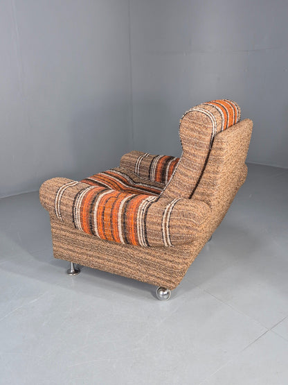 Vintage Retro Lounge Chair 1970s Danish Wool Stripe Upholstery EB12088