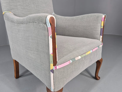 Vintage 1920s Armchair Reupholstered in Grey Green with Colour Accent EB11824