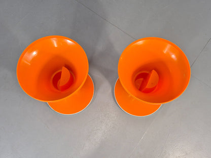 2 Vintage Orange and White Tam Tam Stools Retro 1960s Pop Art EB12253