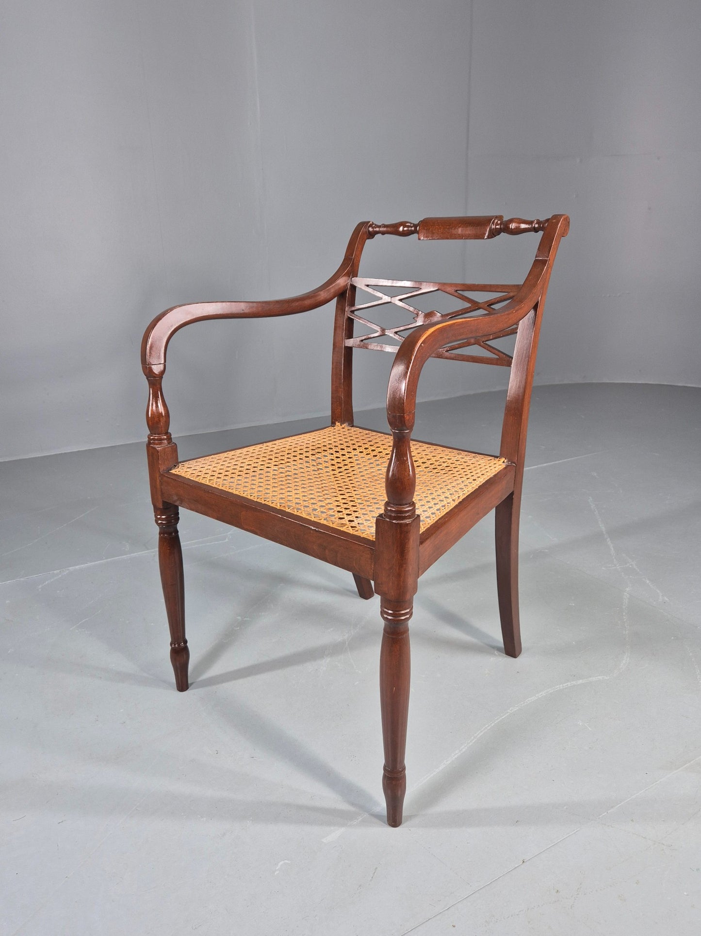 Vintage Regency Style Mahogany Armchair with Bergere Seat 1900s Antique Eb12585
