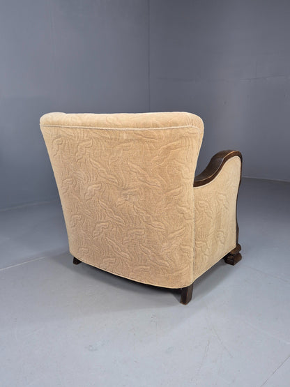 Antique Danish Art Deco Armchair Cream Moquette Beech Frame 1920s EB02887