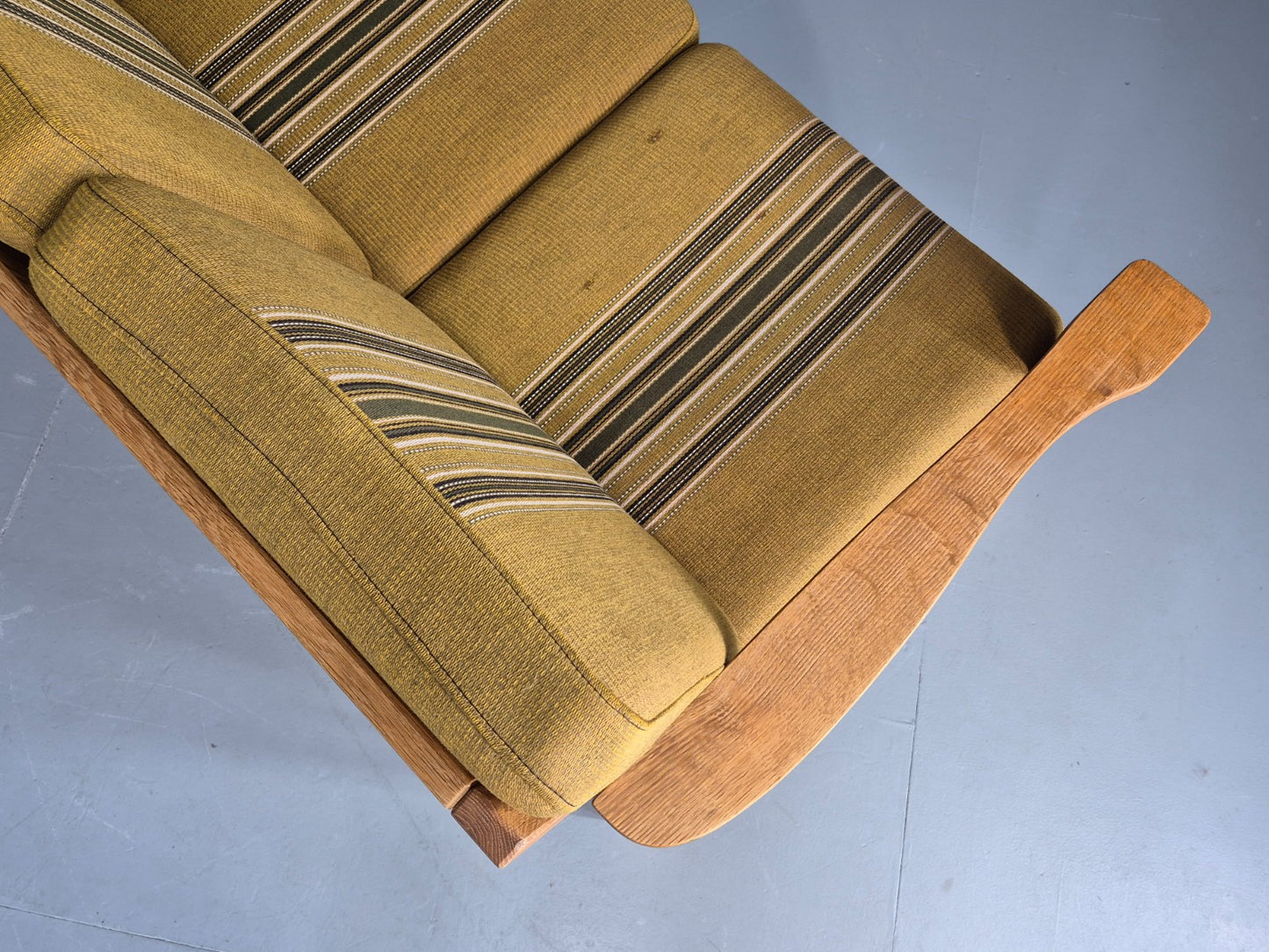 Vintage Danish 3 seater Sofa Oak Kjaenulf Green Cushions 1970s Retro EB12776