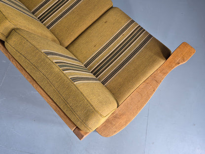 Vintage Danish 3 seater Sofa Oak Kjaenulf Green Cushions 1970s Retro EB12776