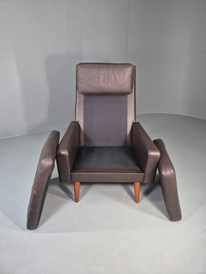 Vintage Danish Design Lounge Chair Brown Leather 1960s High Back MCM  EB13064