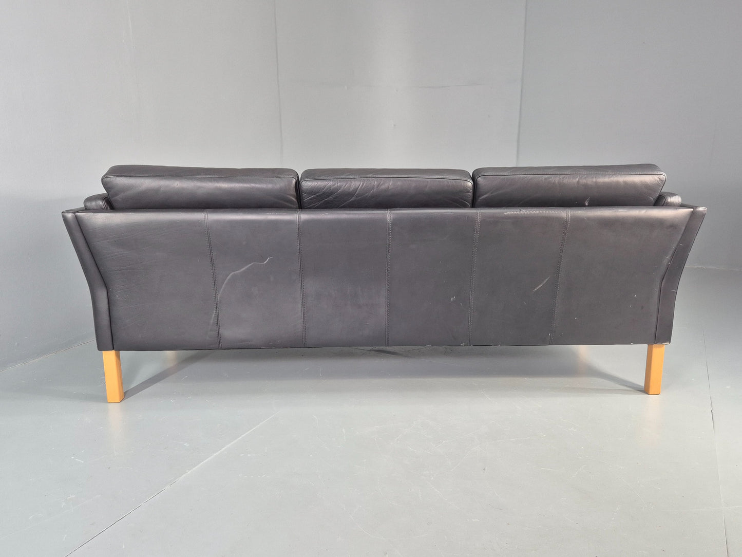 Vintage Danish 3 seater Sofa Black Leather 1980s Retro MCM EB12453