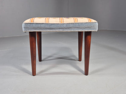 Vintage Danish Midcentury Footstool with Tapestry Floral Top 1960s EB12029