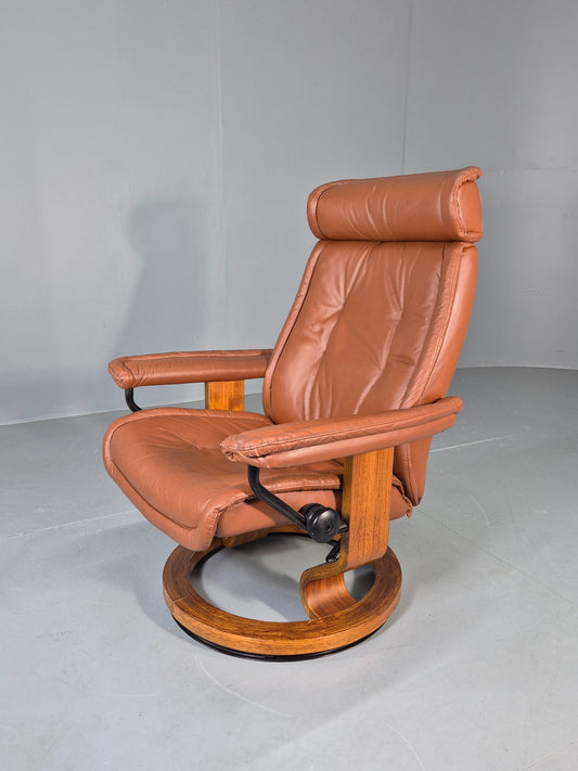 Vintage Stressless Swivel Recline Lounge Chair 1980s Danish Edition Brown EB9712