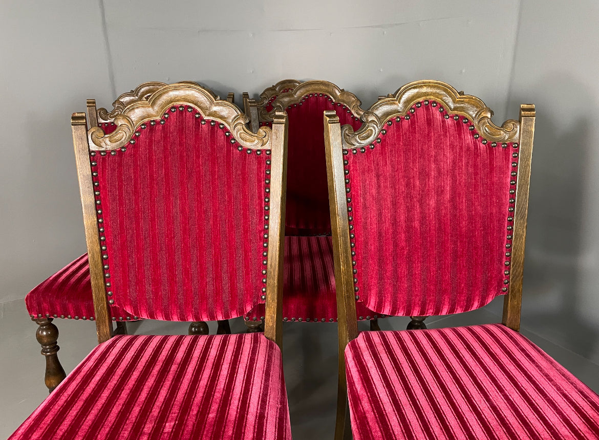 8 Baroque Style Dining Chairs 1950s Danish Oak Original Covers EB06750