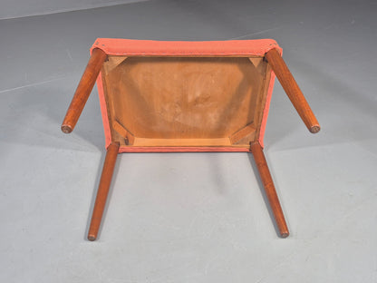 Vintage Mid Century Footstool Danish Design Peach Upholstery Teak Legs  EB12050