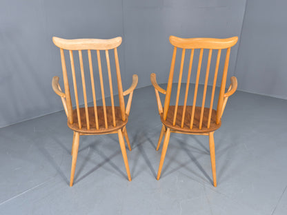 2 Ercol Goldsmith Elbow Chairs Blonde Wood 1960s Retro MCM  EB12544