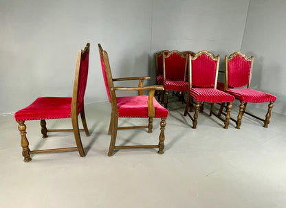 8 Baroque Style Dining Chairs 1950s Danish Oak Original Covers EB06750
