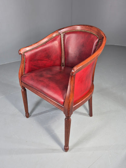 Vintage Tub Chair Antique Style Danish Made Red Vinyl Upholstery EB12696