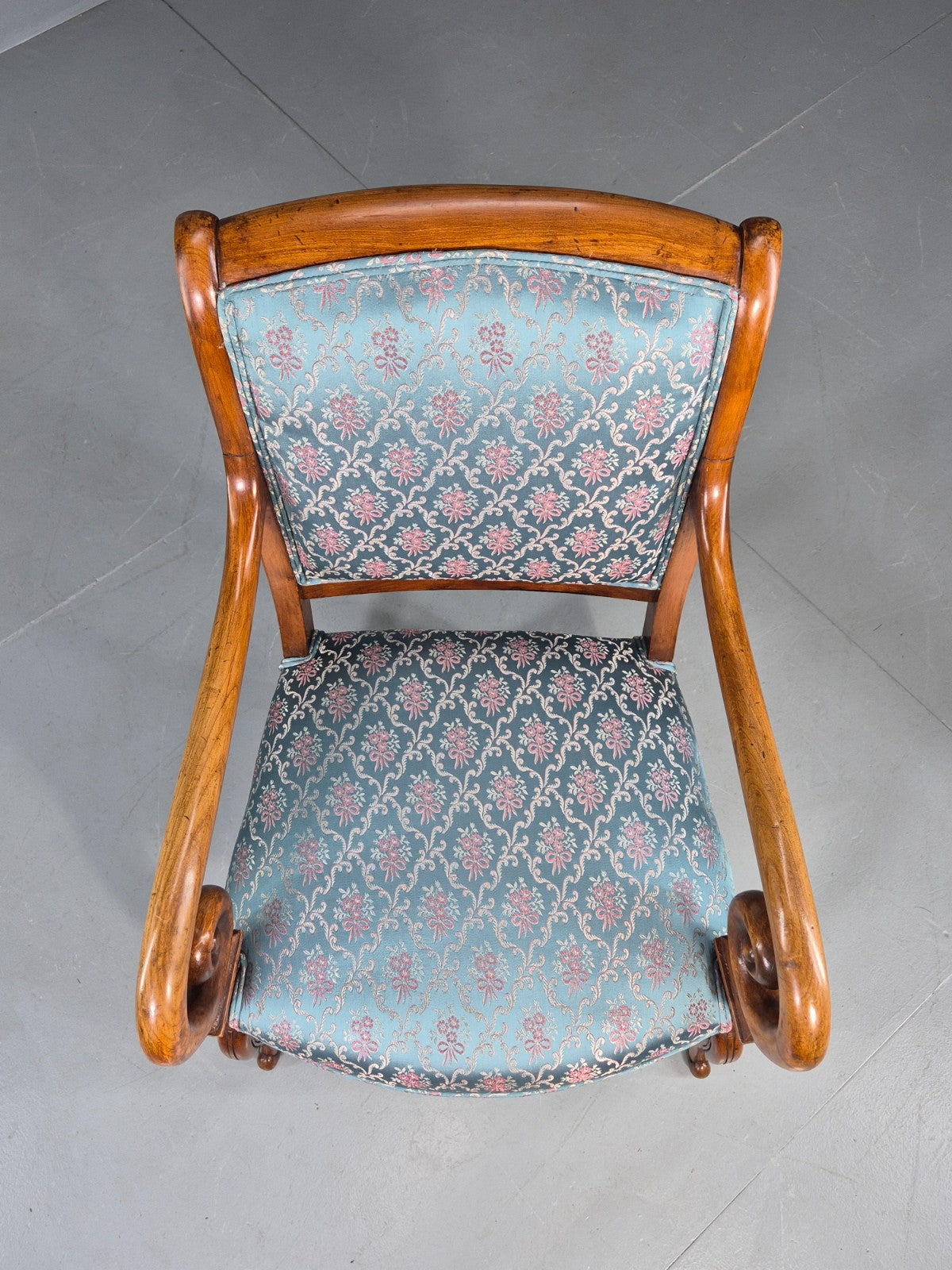 Antique Mahogany Arm Chair Louis Phillipe Style Floral Damask EB12858