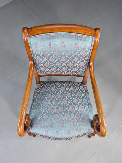 Antique Mahogany Arm Chair Louis Phillipe Style Floral Damask EB12858