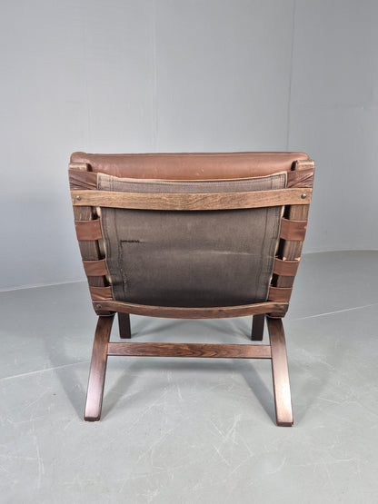 Vintage Farstrup Armchair Bentwood Frame Brown Leather Retro 1970s Eb12147