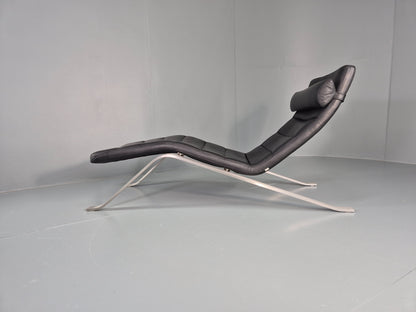 Vintage Bo Concept Chaise Longue Black Leather Brushed Steel Modern  EB12469