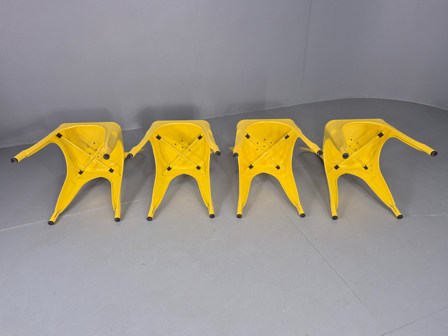 4 Yellow Tolix Stlye Stacking Chair VG Condition Vintage Industrial Eb12593