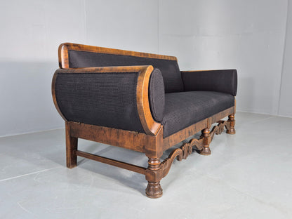 Vintage Danish Drop End Sofa Baroque Revival 1920s Antique Carved Wood EB12756