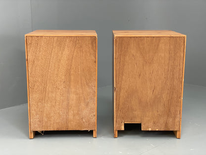 Vintage Pine Bedside Cabinets Pair 1970s Retro Drawers Brass Handle EB12904