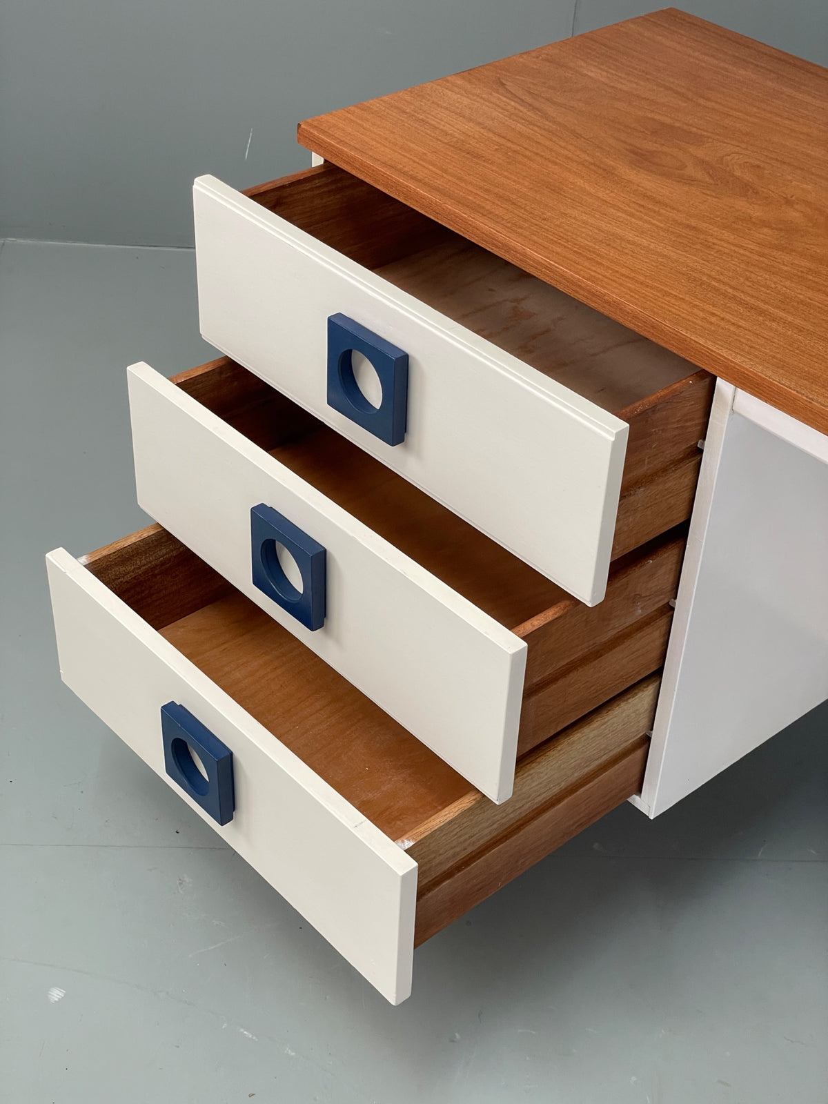 Vintage 1960s Compact Desk Teak Uniflex White Retro Mid Century Drawers EB12968