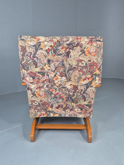 Vintage Mid Century Rocking Chair Floral Print Synthetic Fabric 1970s EB12920
