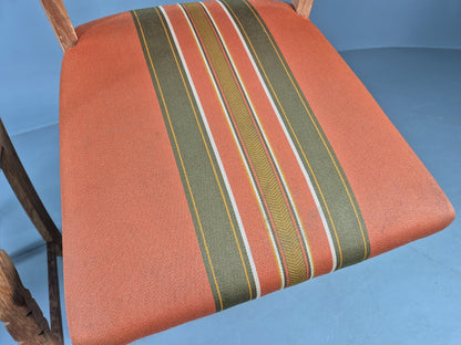 2 Vintage Dining Chairs 1970s Danish Kjaernulf Style Orange Wool Striped EB13075