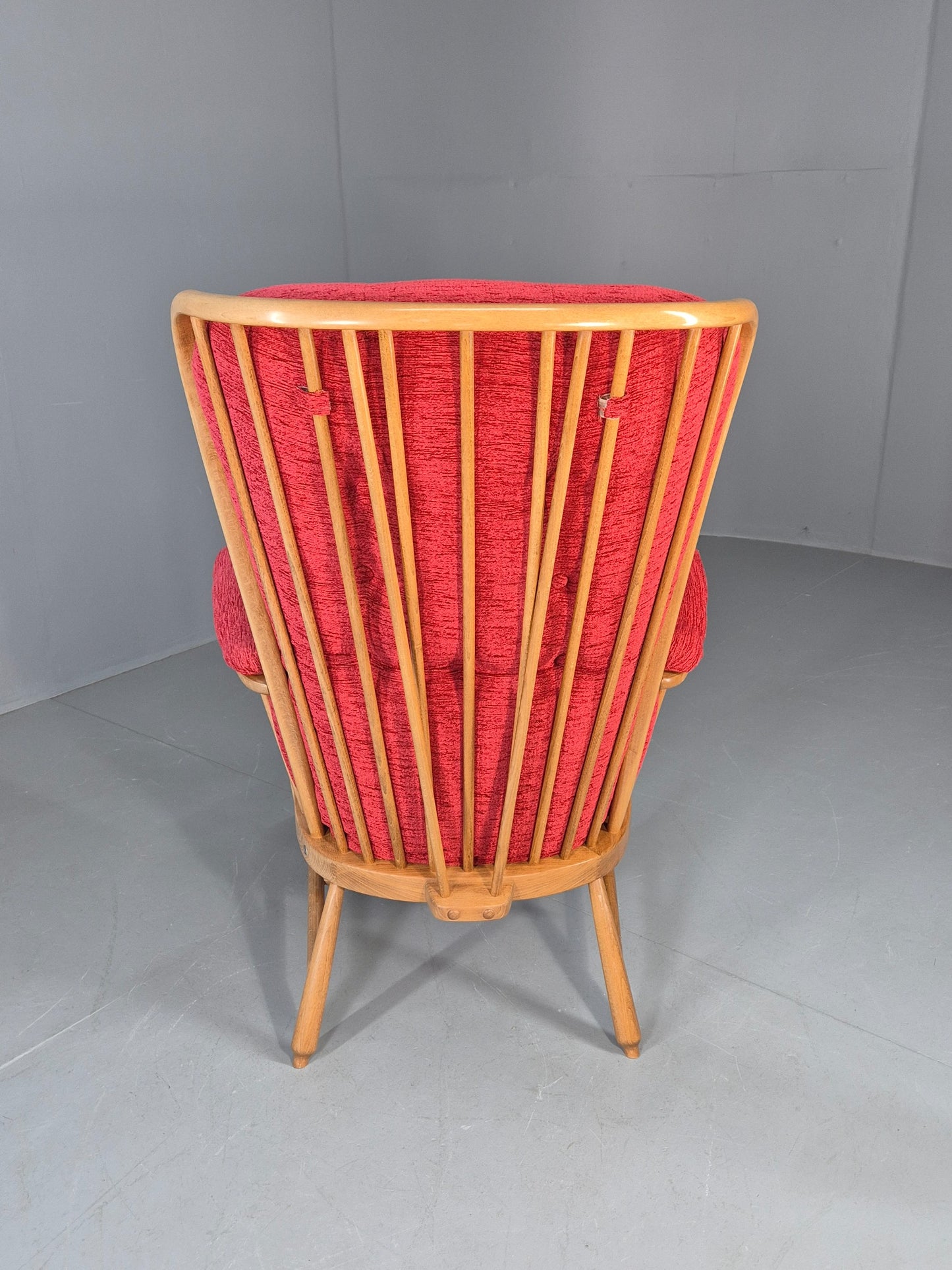 Ercol Evergreen Vintage Lounge Chair High Back Red Chenille Retro EB12859