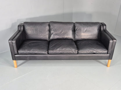 Vintage 3 Seater Sofa Danish Black Leather 1980s Retro MCM Quality EB12434