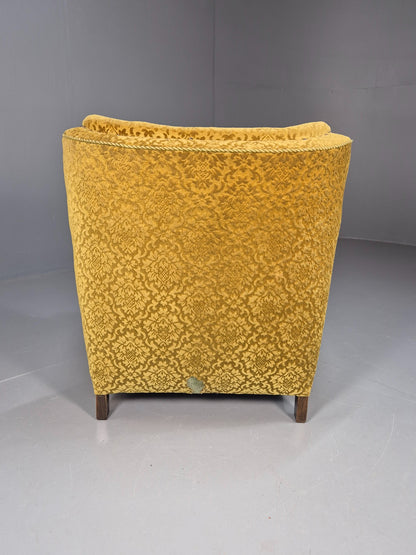 Antique Danish floral Mustard Colour Armchair 1920s Wood Frame EB08975