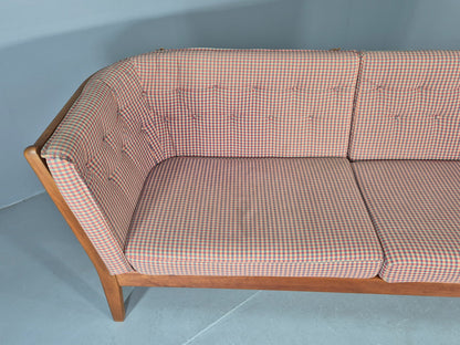Vintage Stouby 3 Seater Sofa Stick Back Frame with Check Cloth Cover MCM EB13047