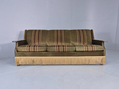 Vintage Danish 3 Seater Sofa 1970s Kjaernulf Styled Green Stripe Retro EB12729