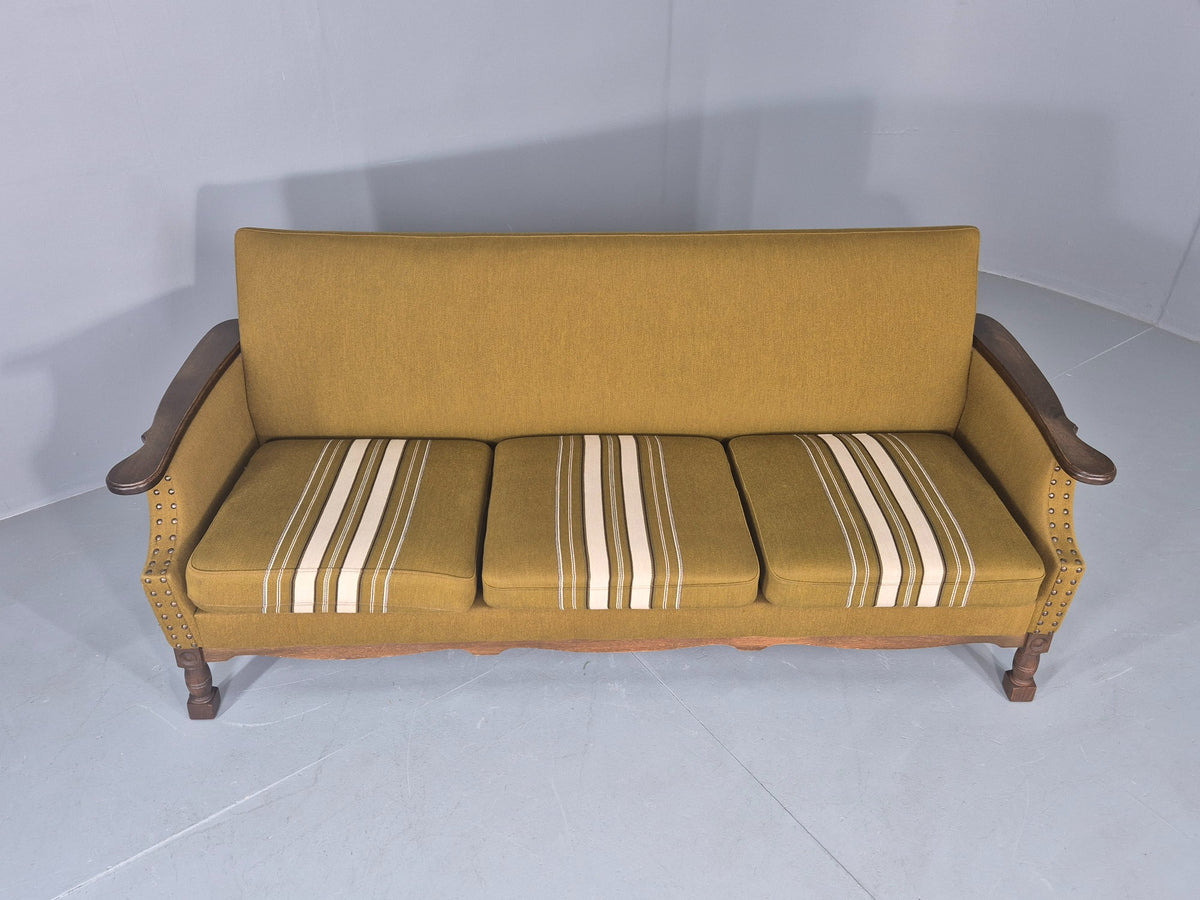 Vintage Danish 3 Seater Sofa 1970s Kjaernulf Style Green Oak Frame Retro EB12724