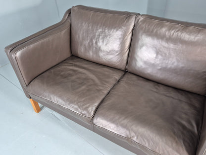 Vintage 2 Seater Sofa Danish Brown Leather 80s Retro MCM Mogensen Style EB12431