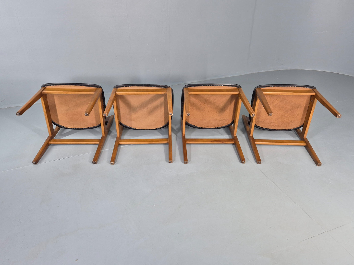 4 Vintage 1960s Dining Chairs Beech Frames Vinyl Seats Retro Mid Century EB12523