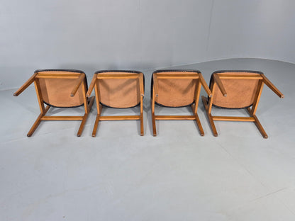 4 Vintage 1960s Dining Chairs Beech Frames Vinyl Seats Retro Mid Century EB12523
