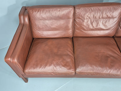 Vintage Stouby 3 Seater Sofa Brown Leather 1980s Retro MCM Danish EB12426