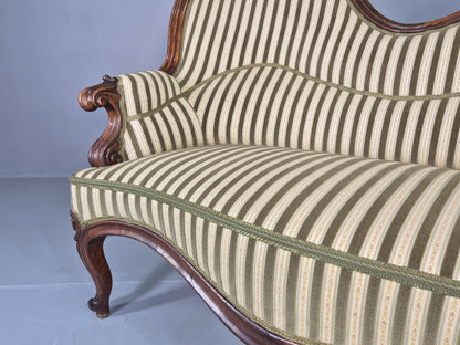 Antique Neo Rococo Serpentine Sofa Danish Mahogany Frame Green Cream EB12702