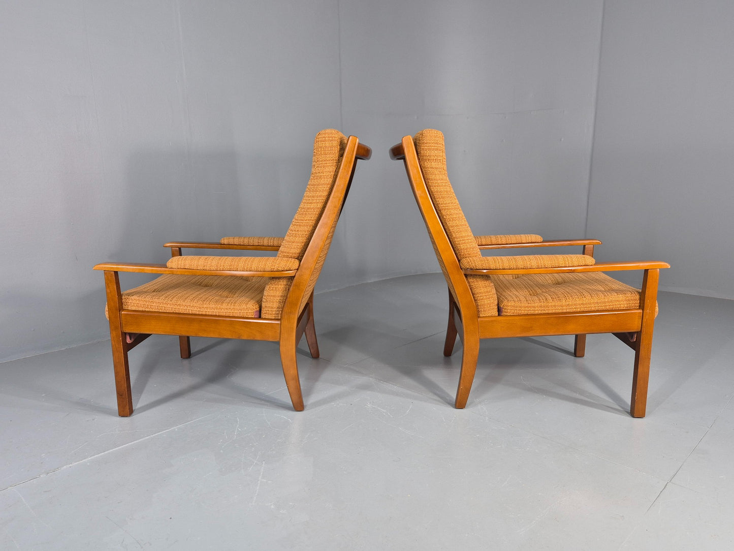 2 Vintage 1960s Lounge Chairs Beech and Orange Cintique Retro MCM  EB11930