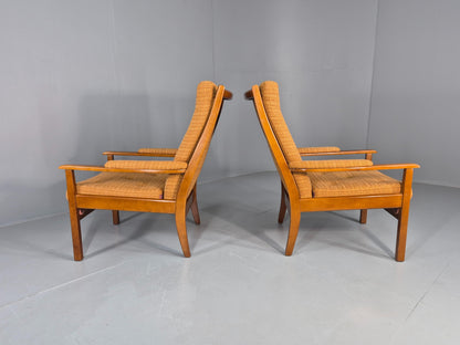 2 Vintage 1960s Lounge Chairs Beech and Orange Cintique Retro MCM  EB11930