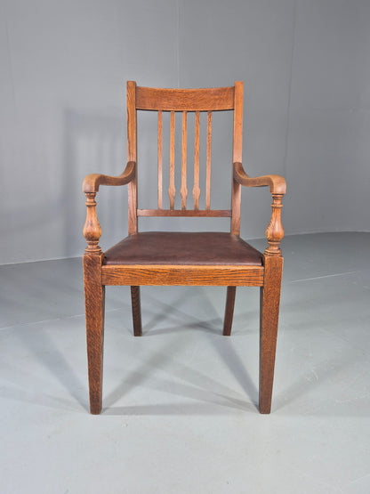 Antique Oak Elbow Chair Arts and Crafts Edwardian Vinyl Seat  EB12525