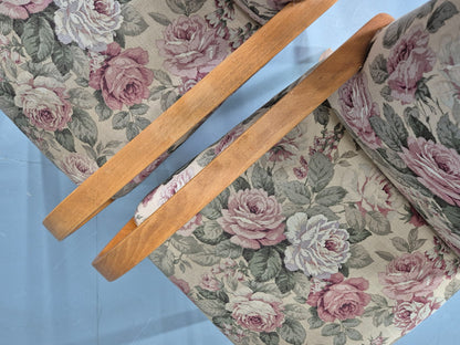 2 Vintage Danish Lounge Chairs 1950s Deco Bentwood Floral Print Retro EB12644