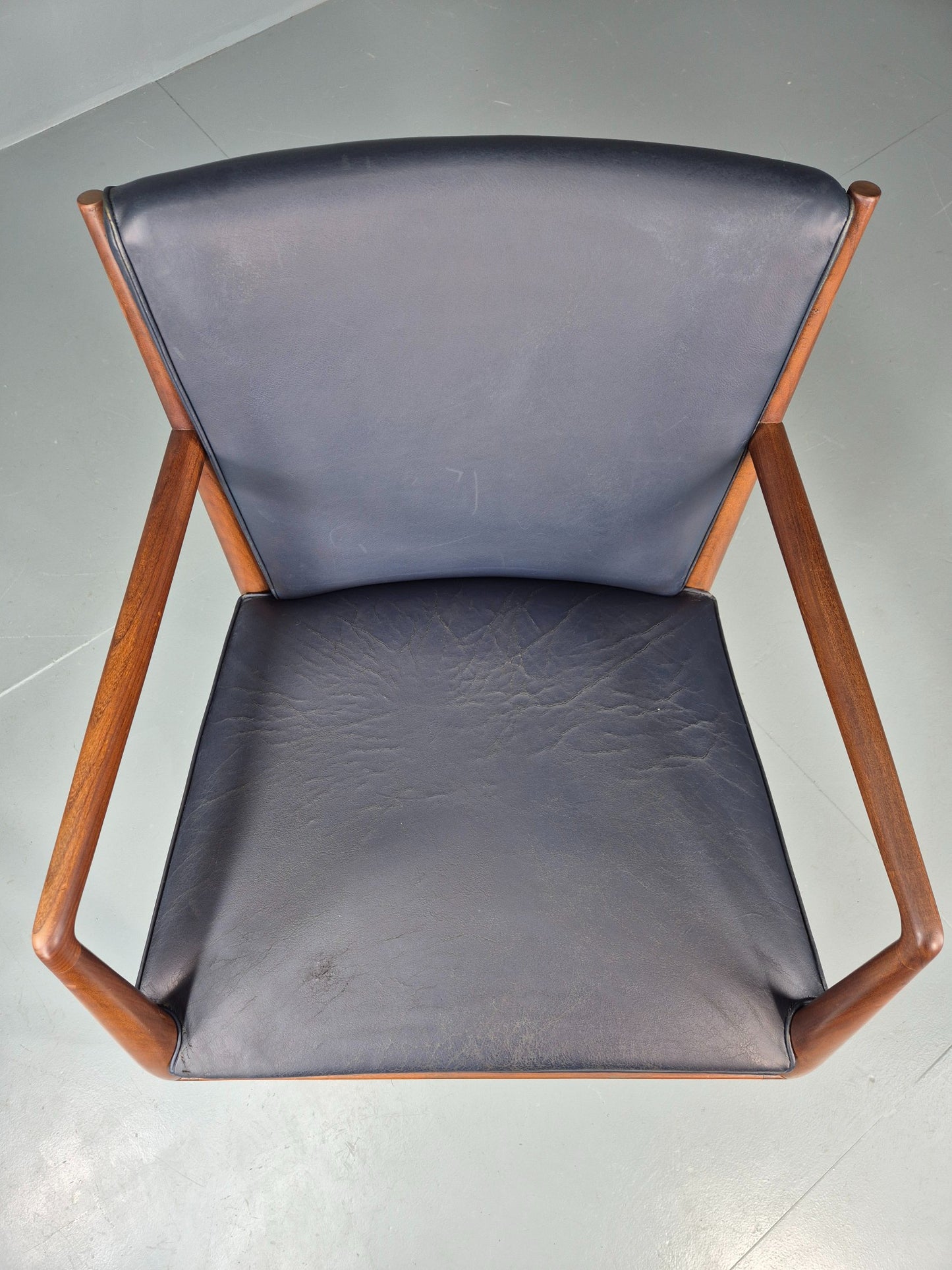 Vintage Mid Century Teak Armchair Blue Leather 1960s Retro EB11904