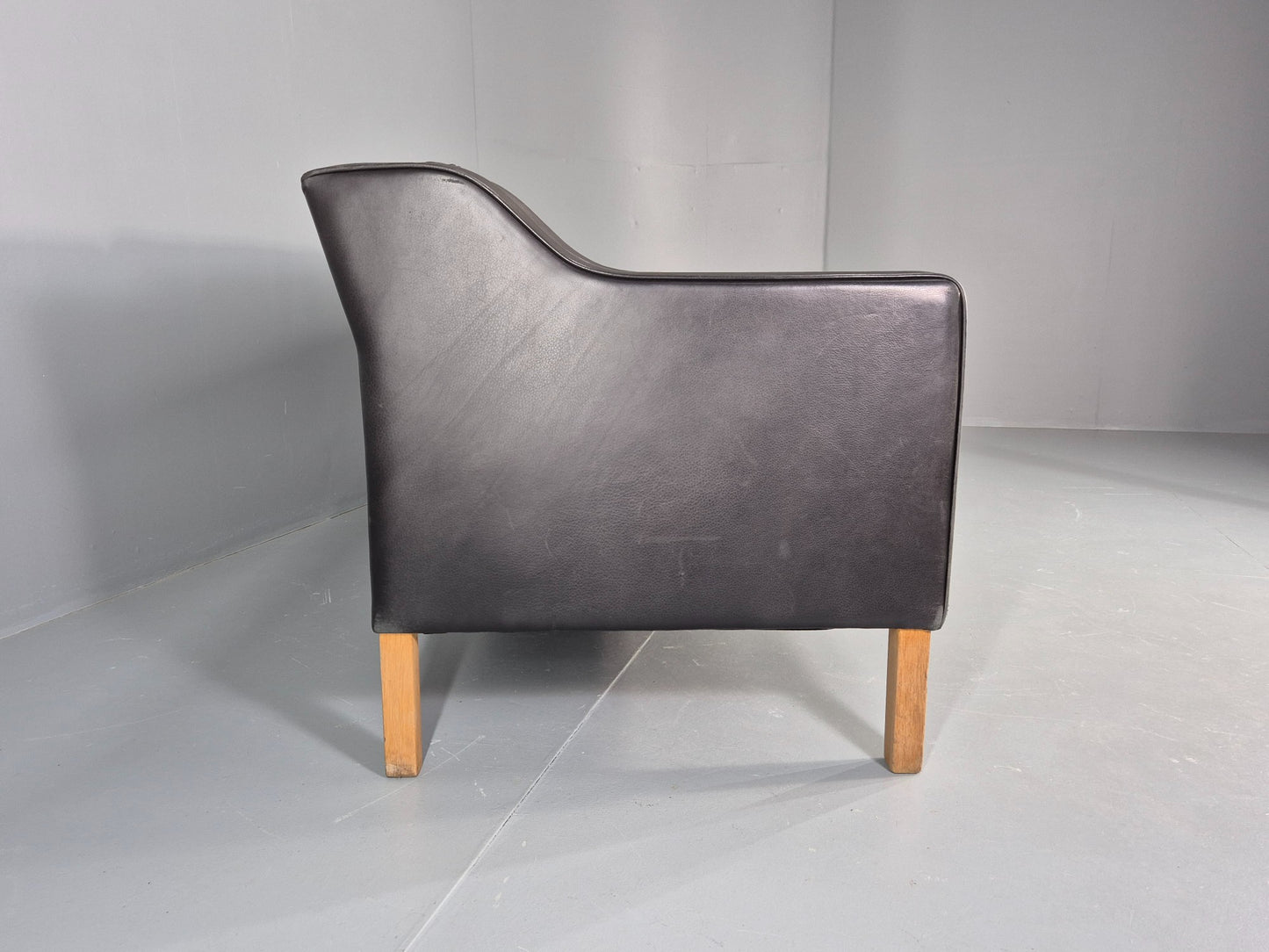 Vintage 3 Seat Sofa Danish 1970s Retro Black Leather Mid Century Modern EB12425