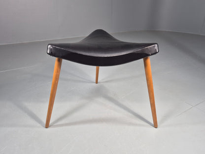 Vintage Danish Mid Century Footstool Triangular Black vinyl 1960s Retro EB12152