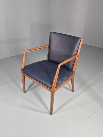 Vintage Mid Century Teak Armchair Blue Leather 1960s Retro EB11895