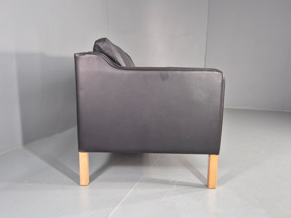 Vintage 3 Seater Sofa Danish Black Leather 1980s Retro Mid Century Style EB11938