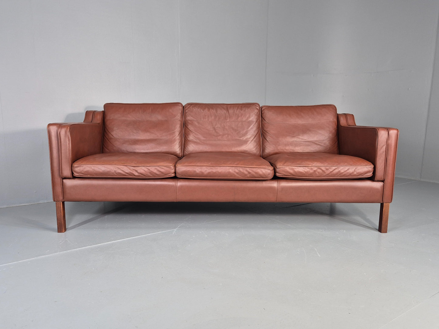 Vintage Stouby 3 Seater Sofa Brown Leather 1980s Retro MCM Danish EB12426