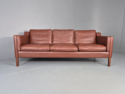 Vintage Stouby 3 Seater Sofa Brown Leather 1980s Retro MCM Danish EB12426