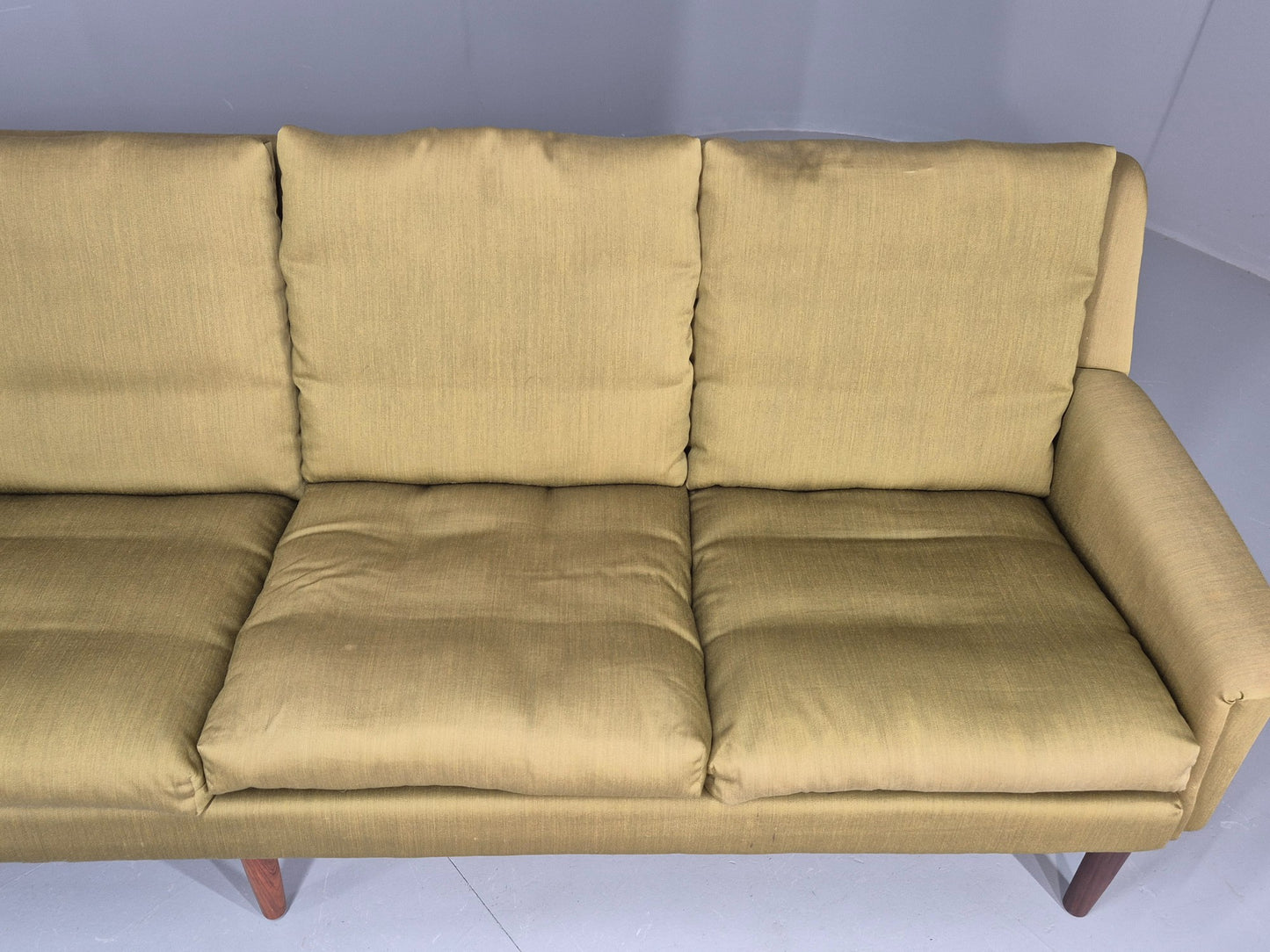Vintage Mid Century 4 Seat Sofa Green Cotton Upholstery 1960s Retro EB11374